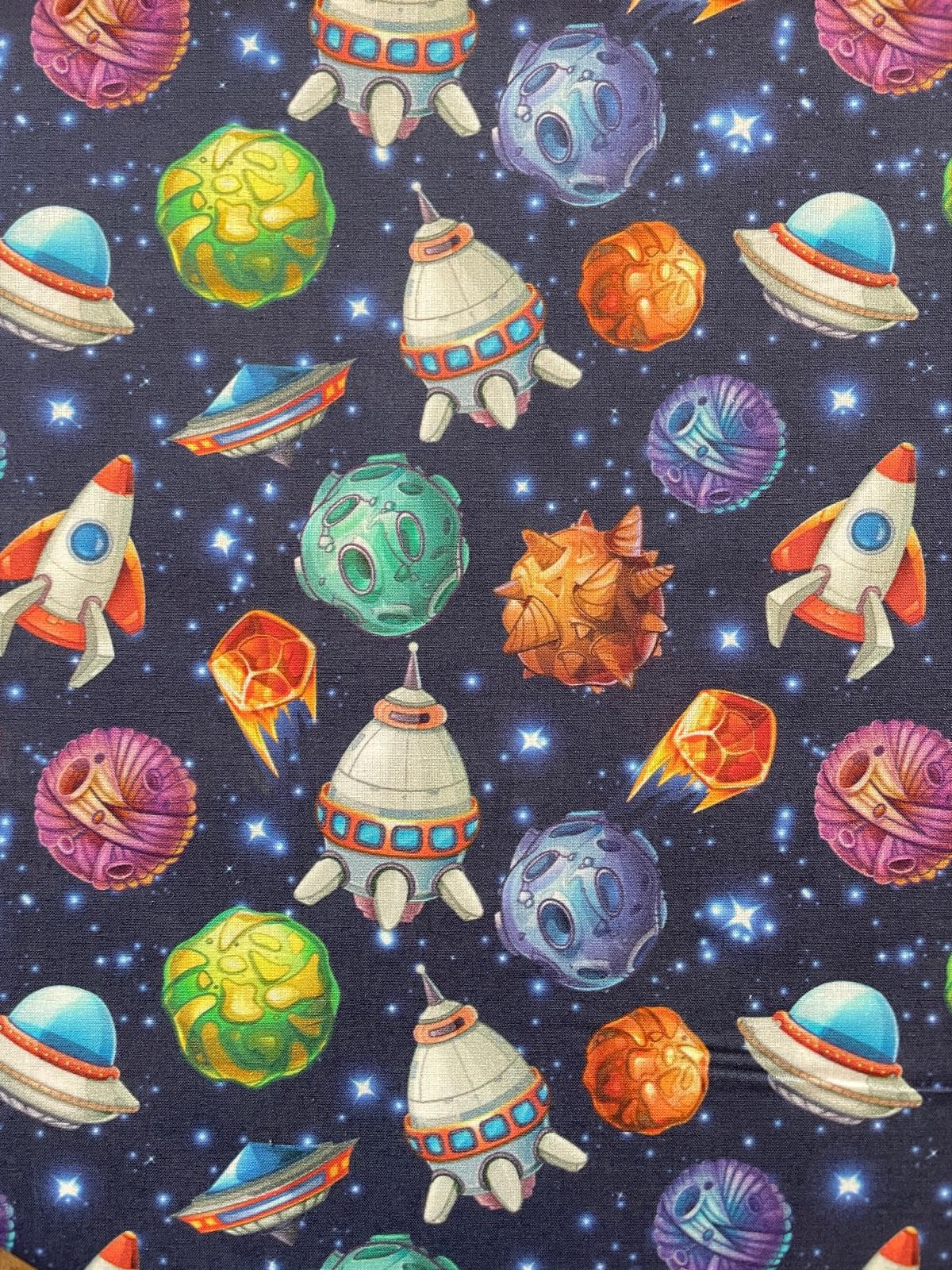  Baumwoll-Webware"Space Adventure" – Weltraum dunkelblau
