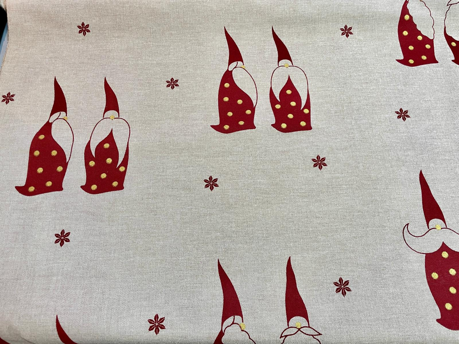 Baumwolle Weihnachten Weihnachtsmänner beige/weinrot