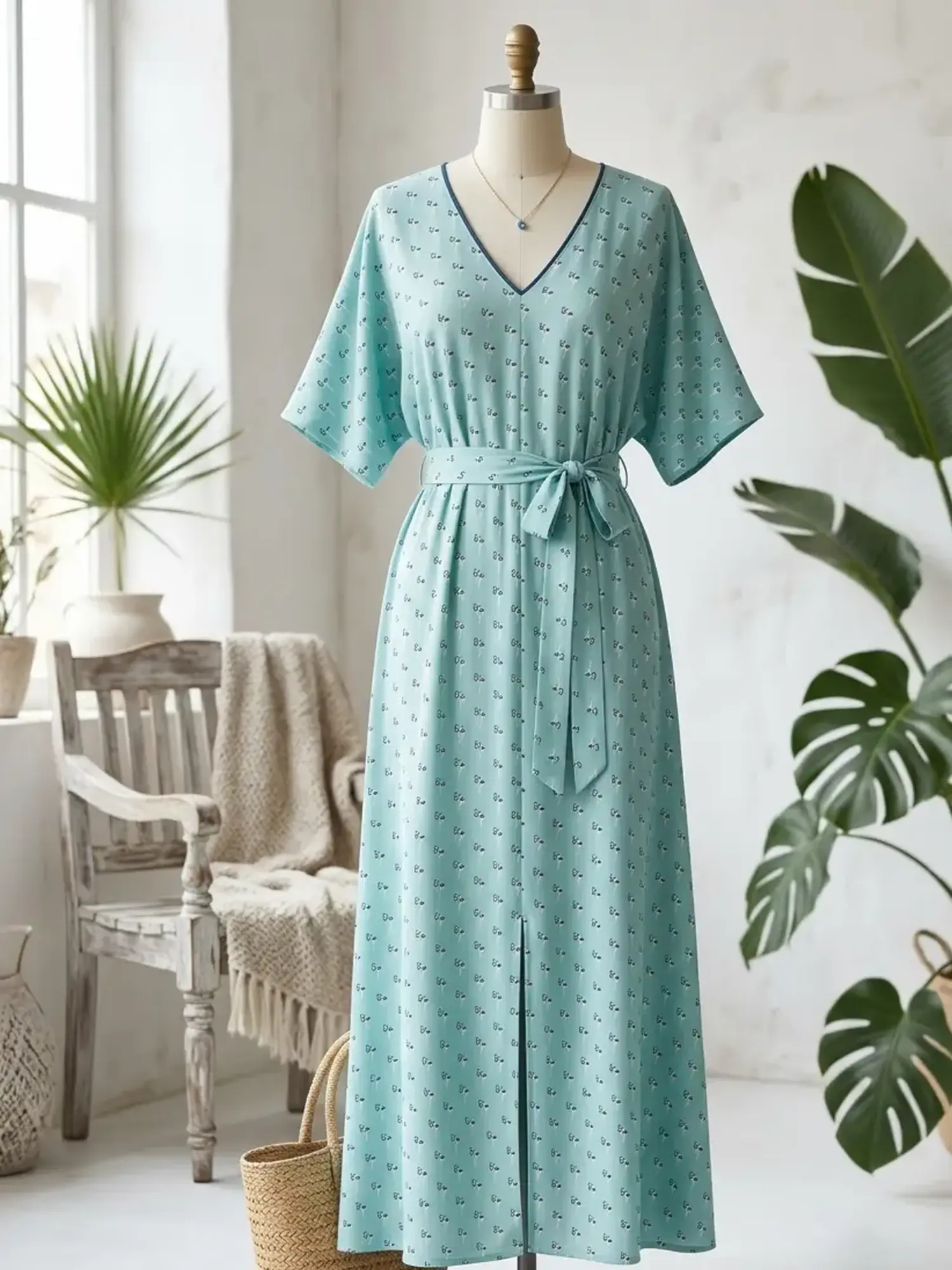 Weich fallender Viskosestoff in hellem Mintgrün mit rosa Flamingo-Print; idealer Sommerstoff als Meterware für Kleider.