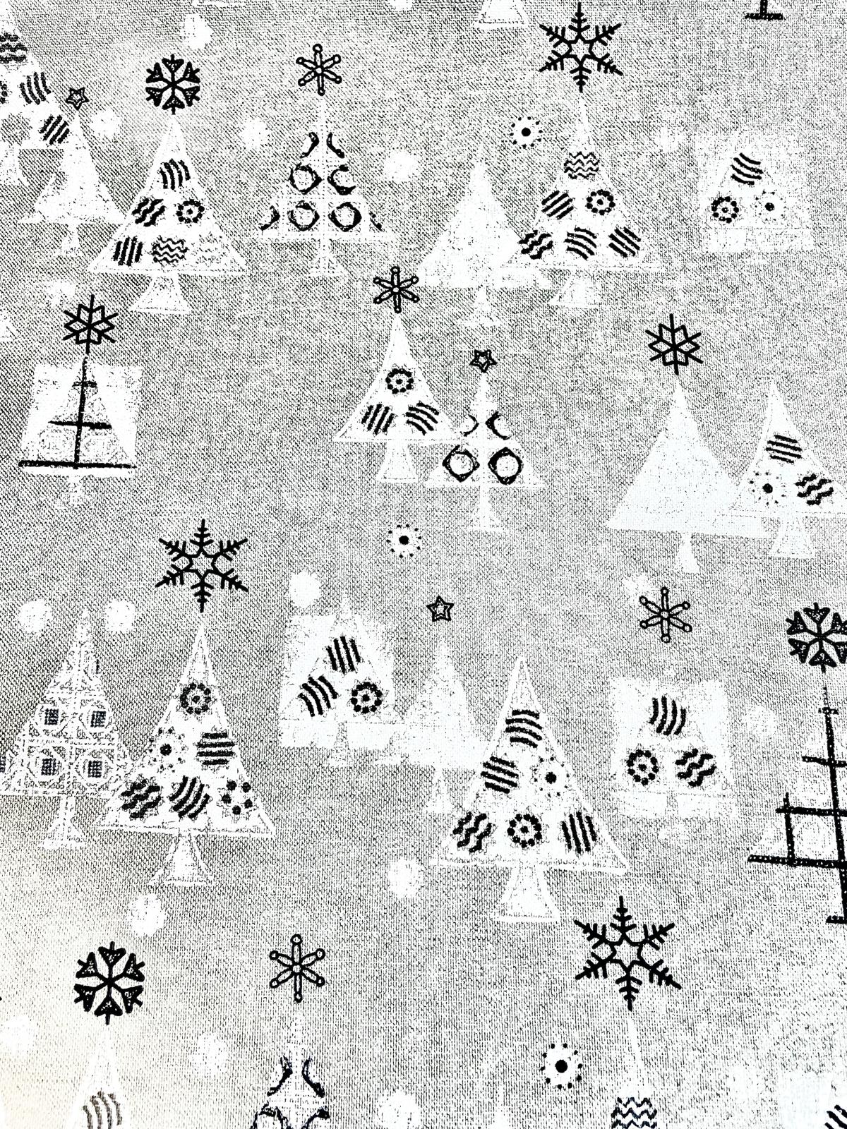 Canvas Stoff mit grau glitzer weissen  Tannenbaum-Print