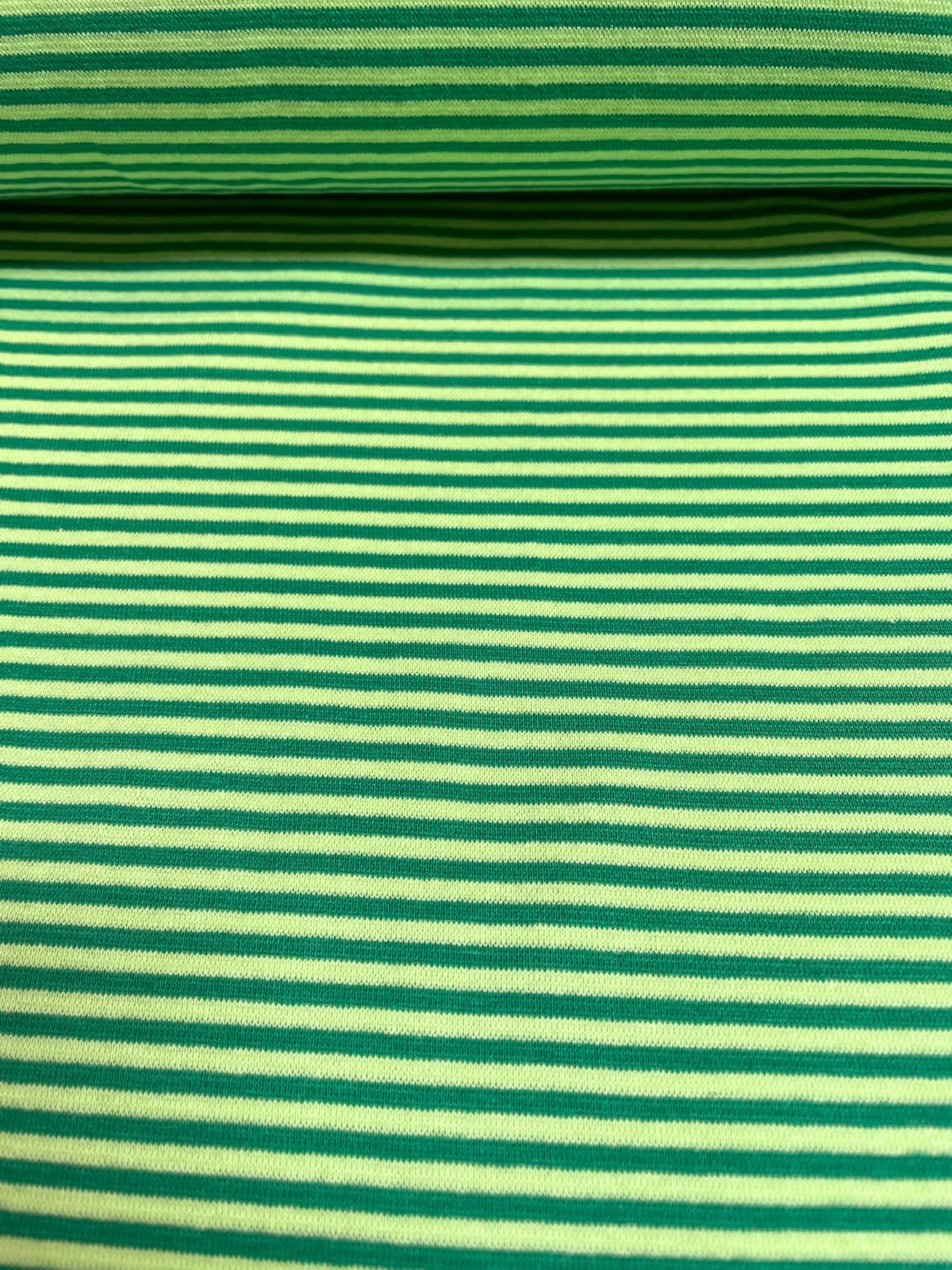 Bündchenstoff  gestreift hellgrün/grün