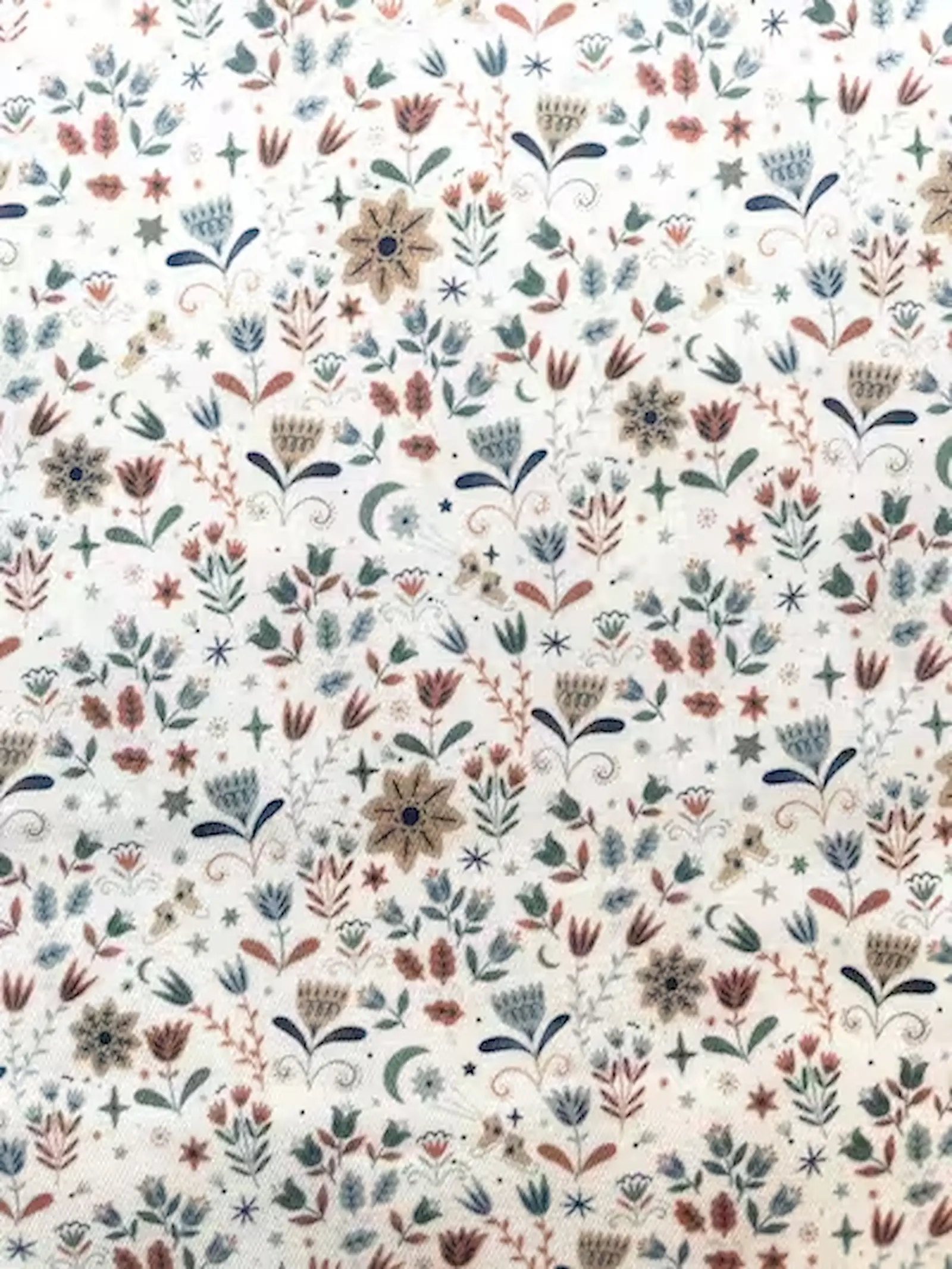 Baumwoll-Webware „Boho-Botanicals“ weiss /beige/blau Baumwoll-Webware „Boho-Botanicals“ weiss /beige/blau