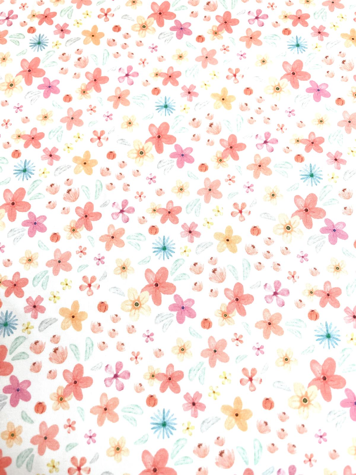 Bio Jersey "Watercolor Meadow" cremefarben mit Blumenmuster