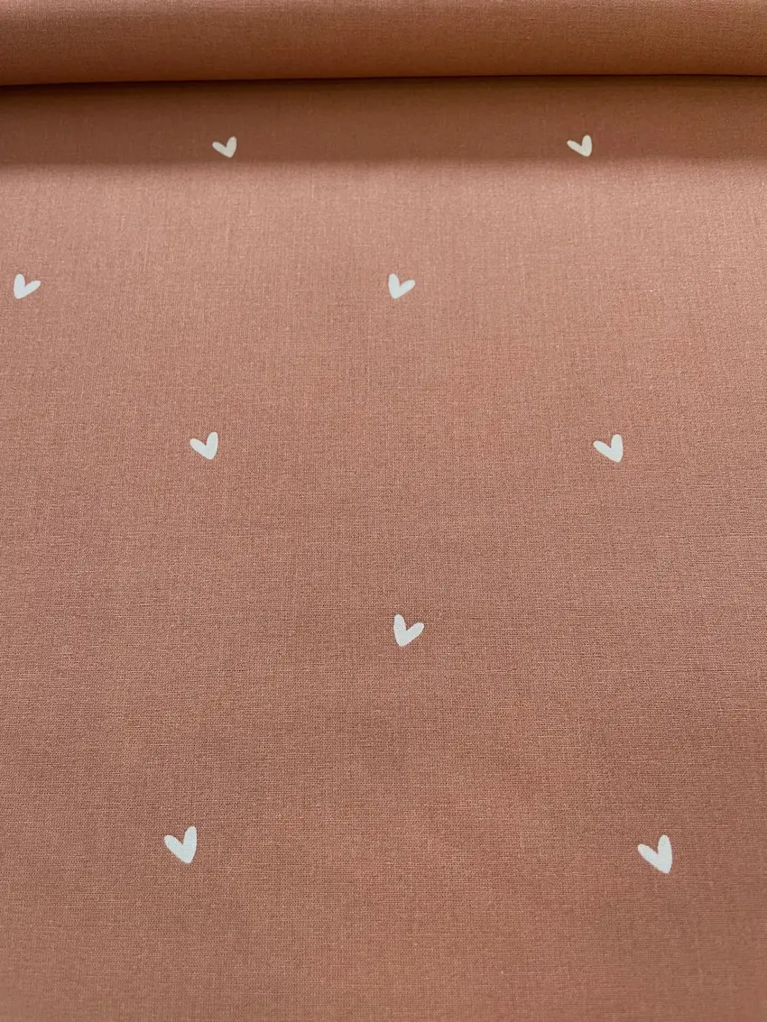 Baumwoll-Webware "Zarte Herzen" terracotta/weiss