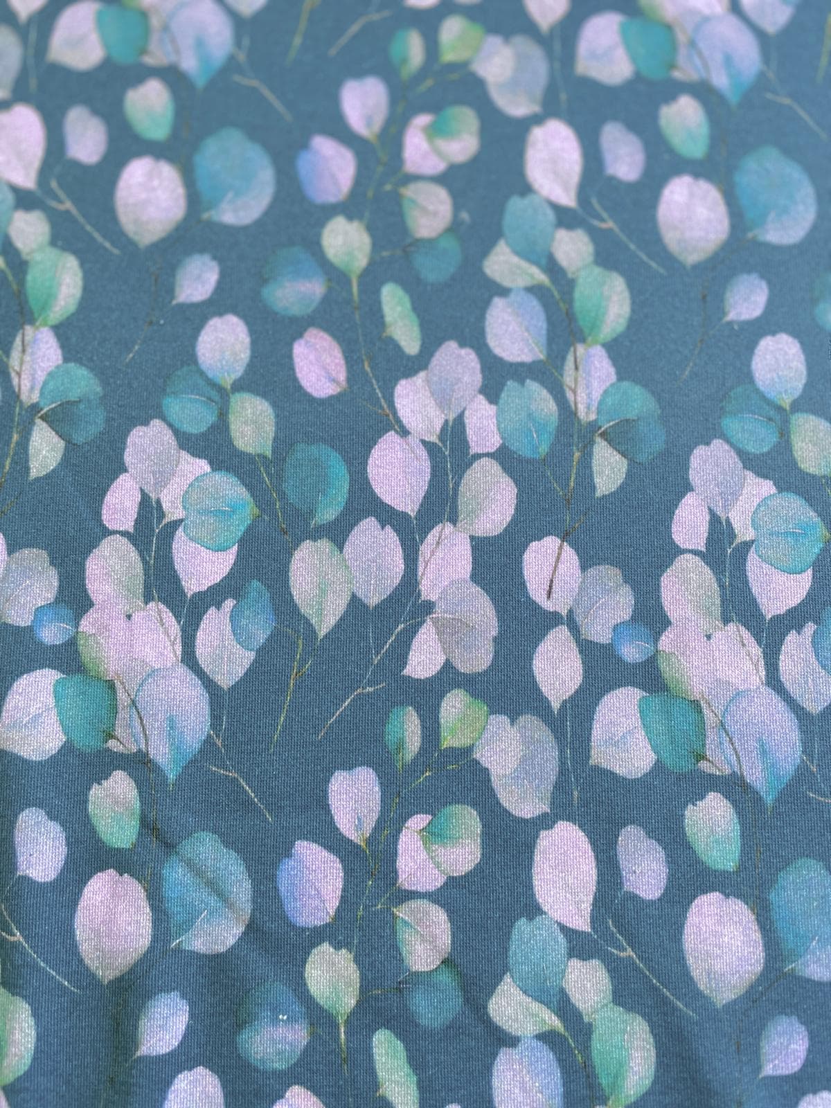 Sweat Aquarell-Blattmuster in Petrol / Mint / Flieder Sweat Aquarell-Blattmuster in Petrol / Mint / Flieder