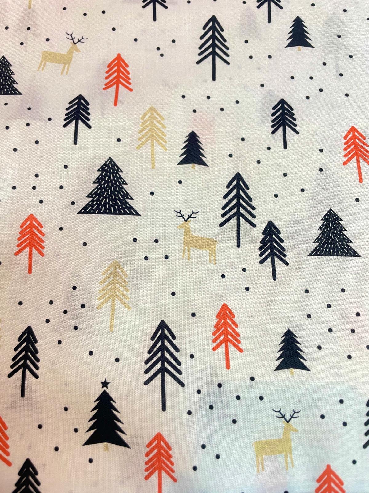 Baumwolle Weihnachten Hirsche Tannen Retro Stoff