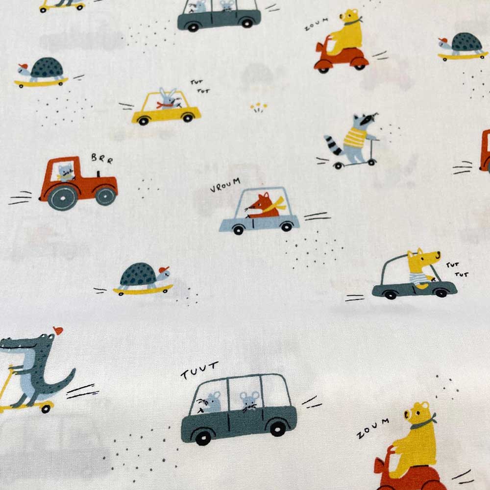 Baumwoll-Popeline mit bunten Fahrzeugen
