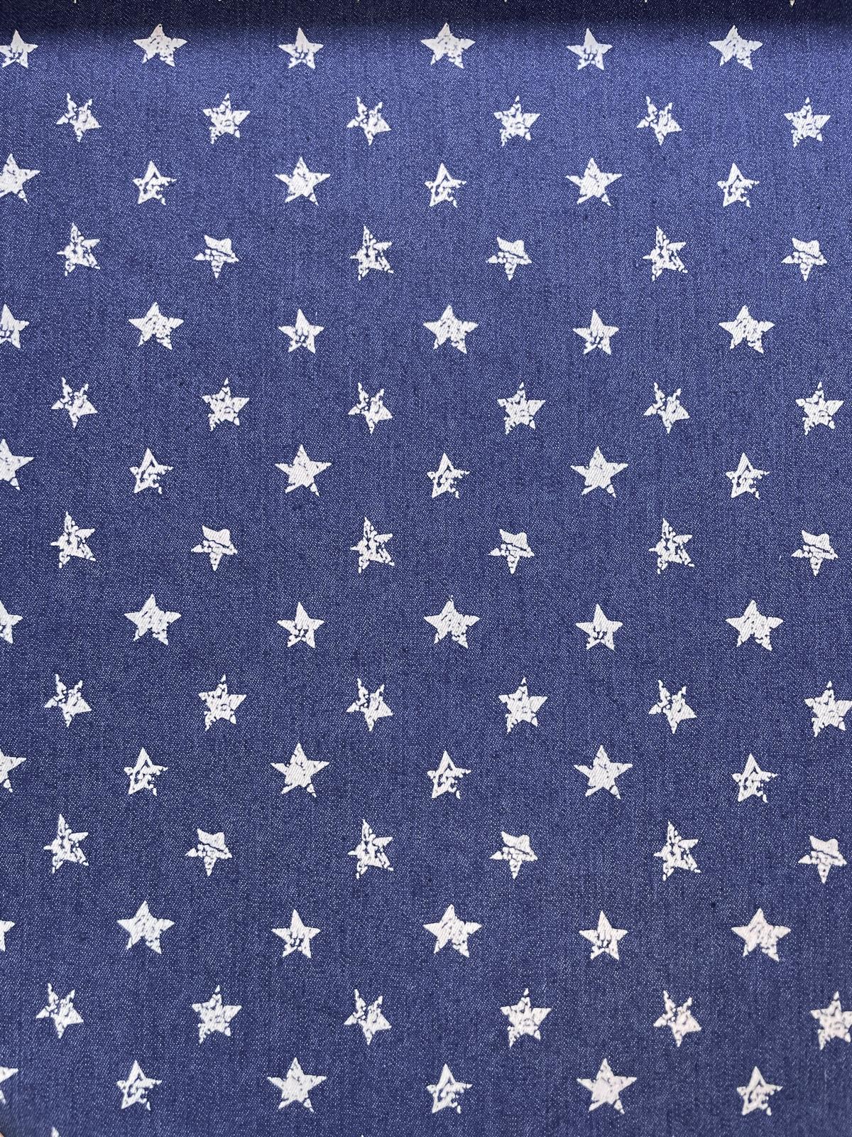 Denim-Traum mit Sternenprint – Elastischer Jeansstoff blau