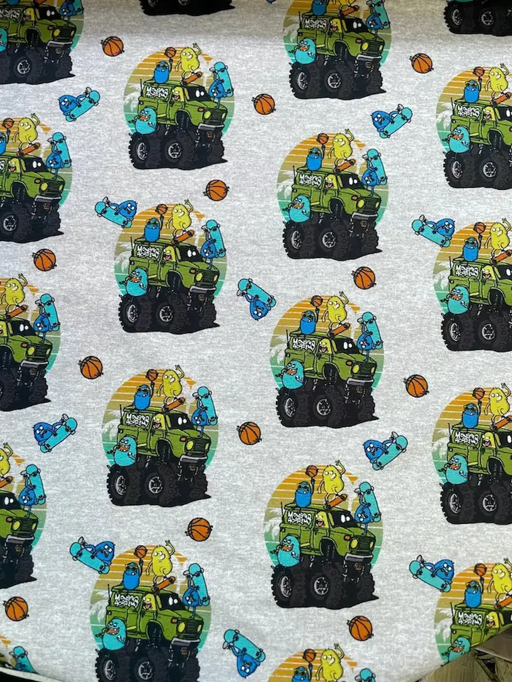 French Terry "Monster Truck & Friends" grau French Terry "Monster Truck & Friends" grau