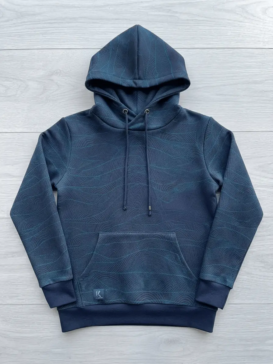 Selbstgenähter Kapuzenpullover (Hoodie) mit Kängurutasche aus blau-türkisfarbenem French Terry Sommersweat